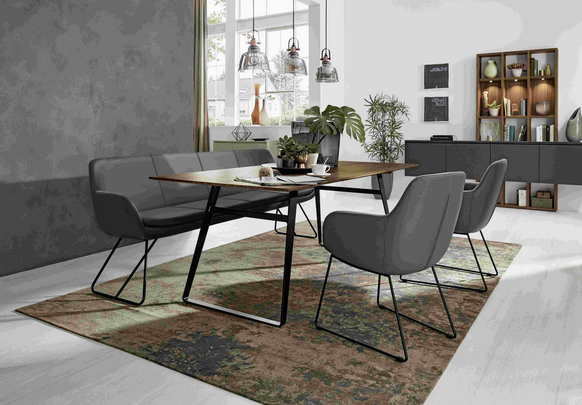 SITZBANK 200/87/65 cm Echtleder Dunkelgrau Metall  - Dunkelgrau/Schwarz, Design, Leder/Metall (200/87/65cm) - Musterring