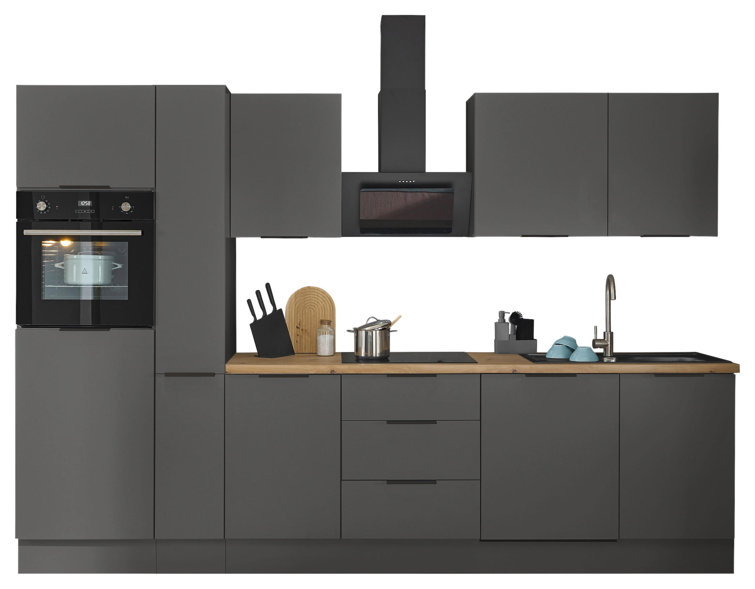 KÜCHENBLOCK MULTAN  in Graphitfarben  - Schwarz/Graphitfarben, Basics, Holzwerkstoff/Metall (310/211/60cm) - Carryhome