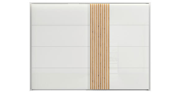 SCHWEBETÜRENSCHRANK in Weiß, Eichefarben - Eichefarben/Weiß, Design, Glas/Holzwerkstoff (301/223/68cm) - Novel