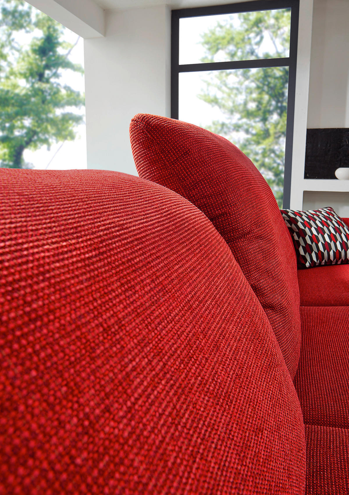 ECKSOFA Chenille Rot  - Silberfarben/Rot, Design, Textil/Metall (200/315cm) - Chilliano