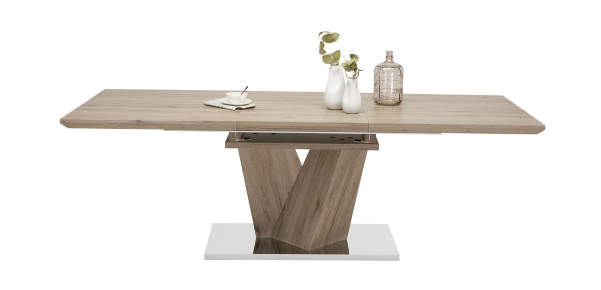 ÉTKEZŐASZTAL - tölgyfa színű/nemesacélszínű, Design, faalapú anyag/fém (160(220)/90/76cm) - Carryhome