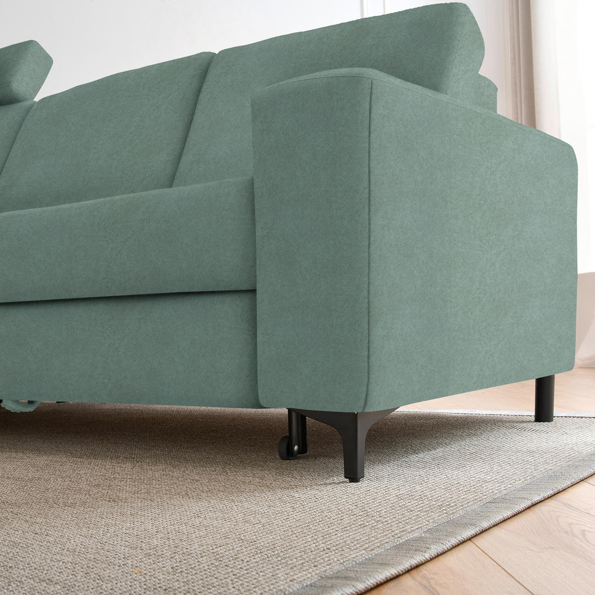 ECKSOFA in Velours Mintgrün  - Schwarz/Mintgrün, KONVENTIONELL, Textil/Metall (167/247cm) - Stylife