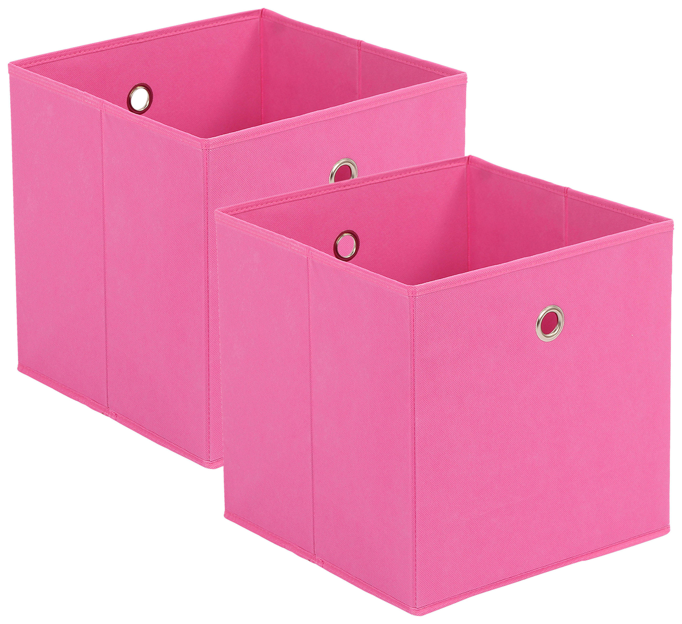 FALTBOX 2er Set Metall, Textil, Karton Silberfarben, Pink  - Pink/Silberfarben, Design, Karton/Textil (32/32/32cm) - Carryhome