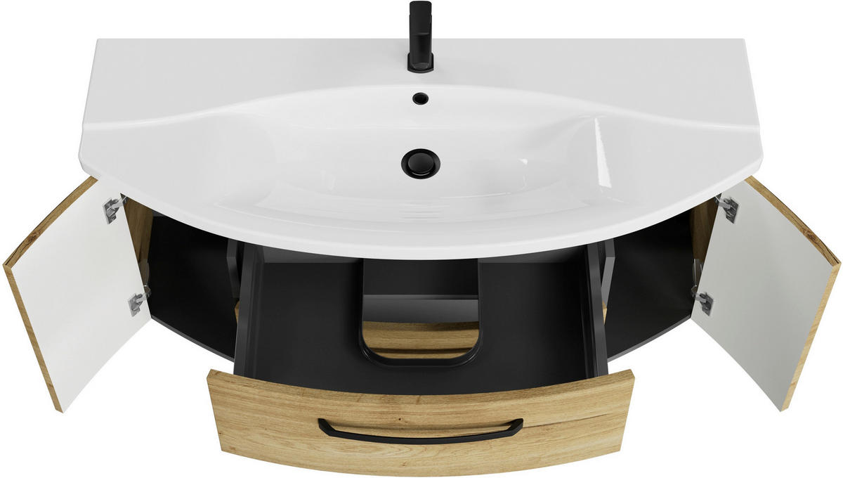 BADEZIMMER 3-teilig  in 120,5 cm  - Chromfarben/Eichefarben, MODERN, Glas/Keramik (120,5cm) - Sadena