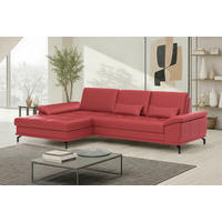 ECKSOFA COSTELLO E Rot Echtleder Nierenkissen, Armteilverstellung, Sitztiefenverstellung  - Rot/Schwarz, Basics, Leder/Textil (176/301cm) - Sit & More