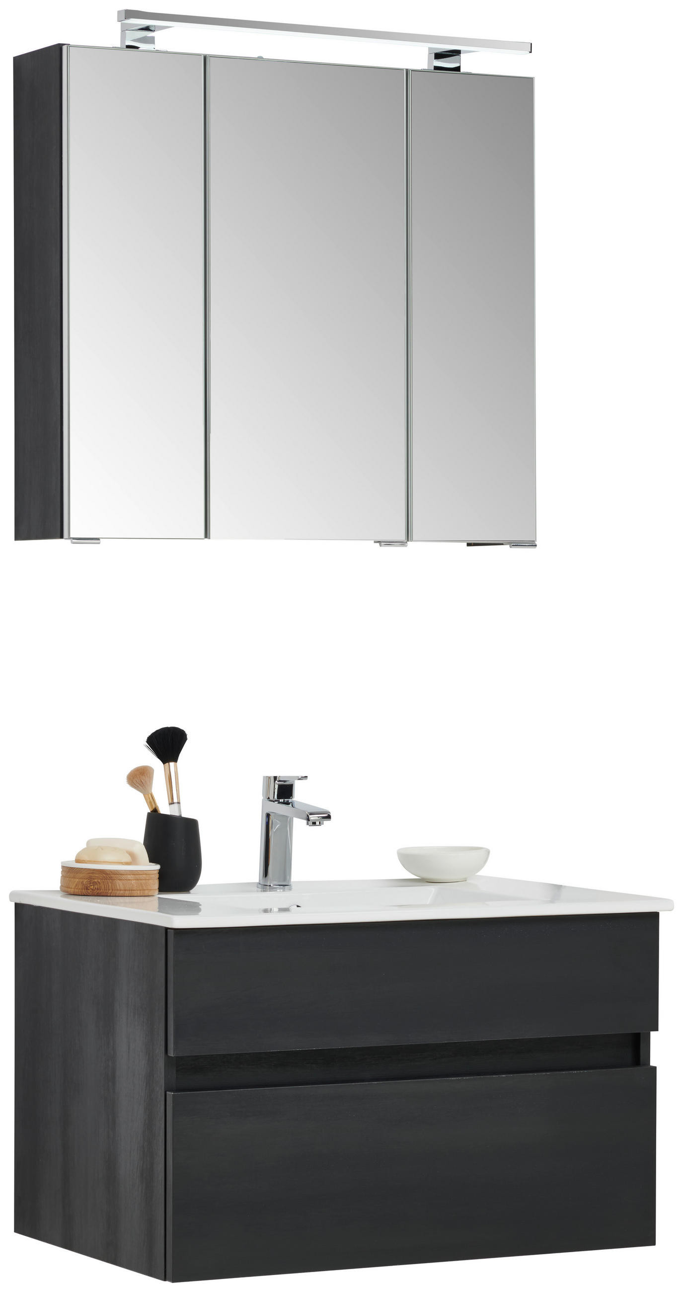 BADEZIMMER 3-teilig  in 72 cm  - Weiss/Schwarz, Design, Keramik/Holzwerkstoff (72cm) - Novel