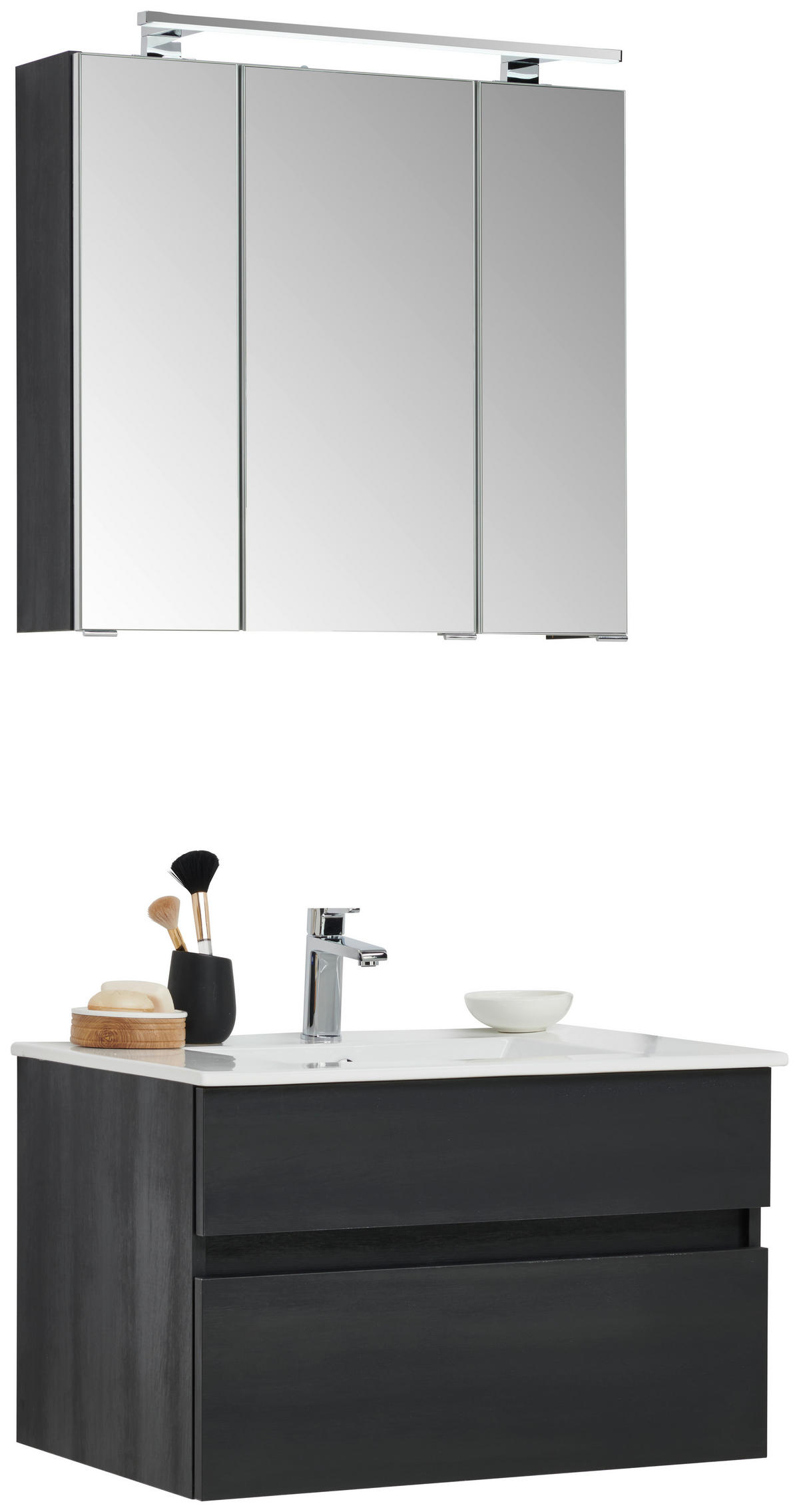 BADEZIMMER 3-teilig  in 72 cm  - Weiss/Schwarz, Design, Keramik/Holzwerkstoff (72cm) - Novel