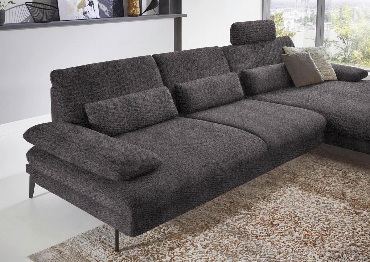 ECKSOFA in Chenille Anthrazit  - Anthrazit/Schwarz, Design, Textil/Metall (310/180cm) - Dieter Knoll