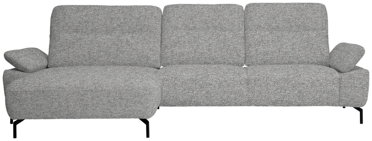 ECKSOFA in Chenille, Flachgewebe Hellgrau  - Hellgrau/Schwarz, Design, Textil/Metall (165/318cm) - Xora