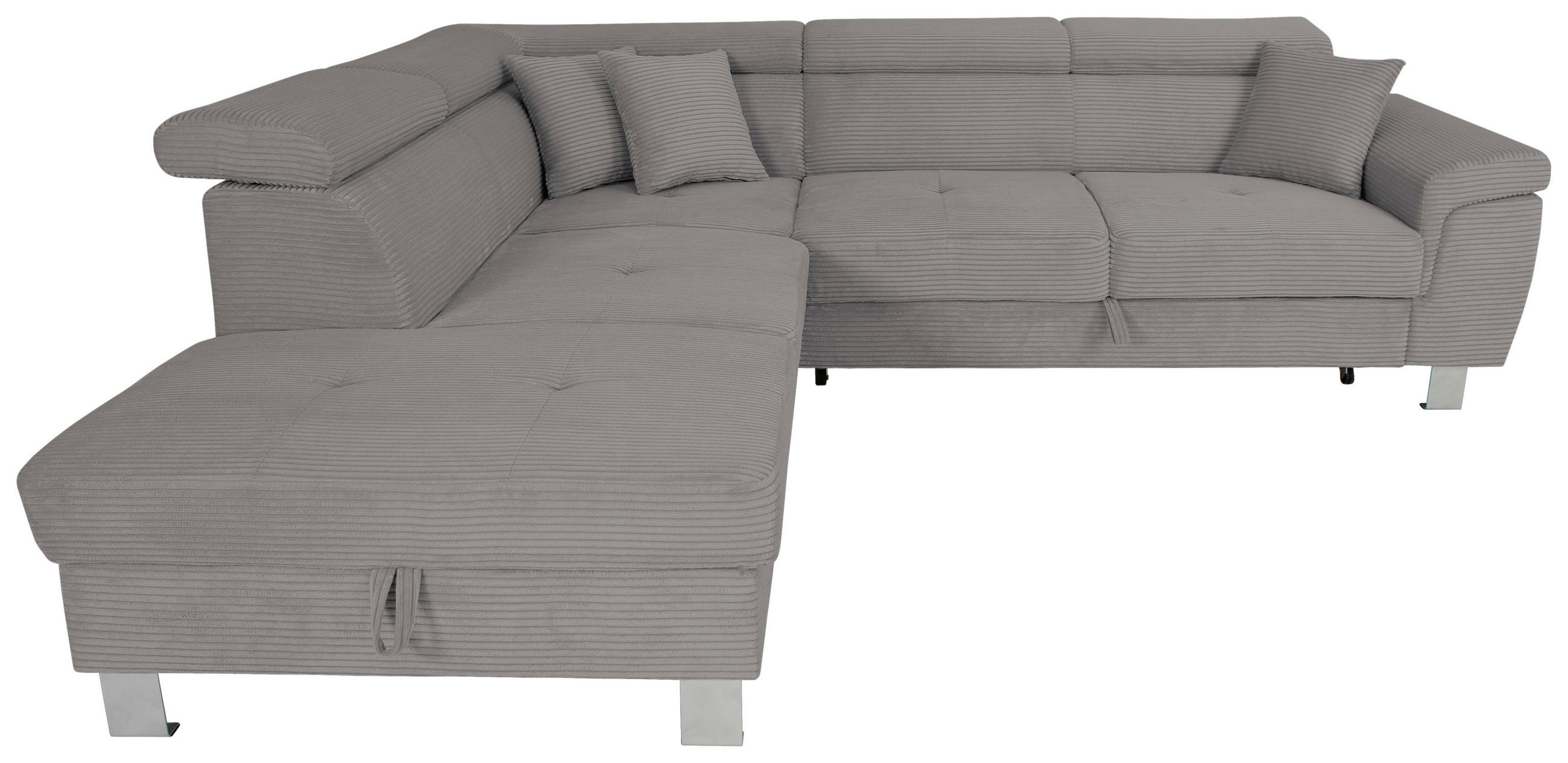 ECKSOFA inkl. Funktionen Dunkelgrau Cord  - Dunkelgrau/Silberfarben, Design, Textil/Metall (226/257cm) - Xora