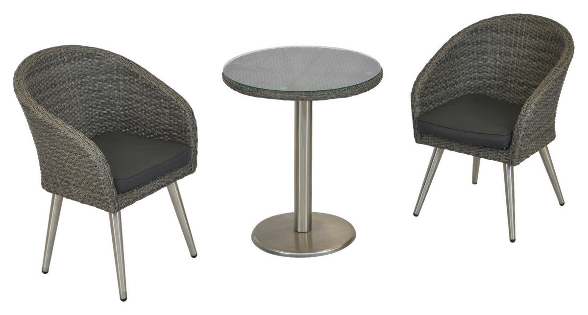 BALKONSET Grau 3-teilig  - Grau, MODERN, Glas/Kunststoff - Gardenson