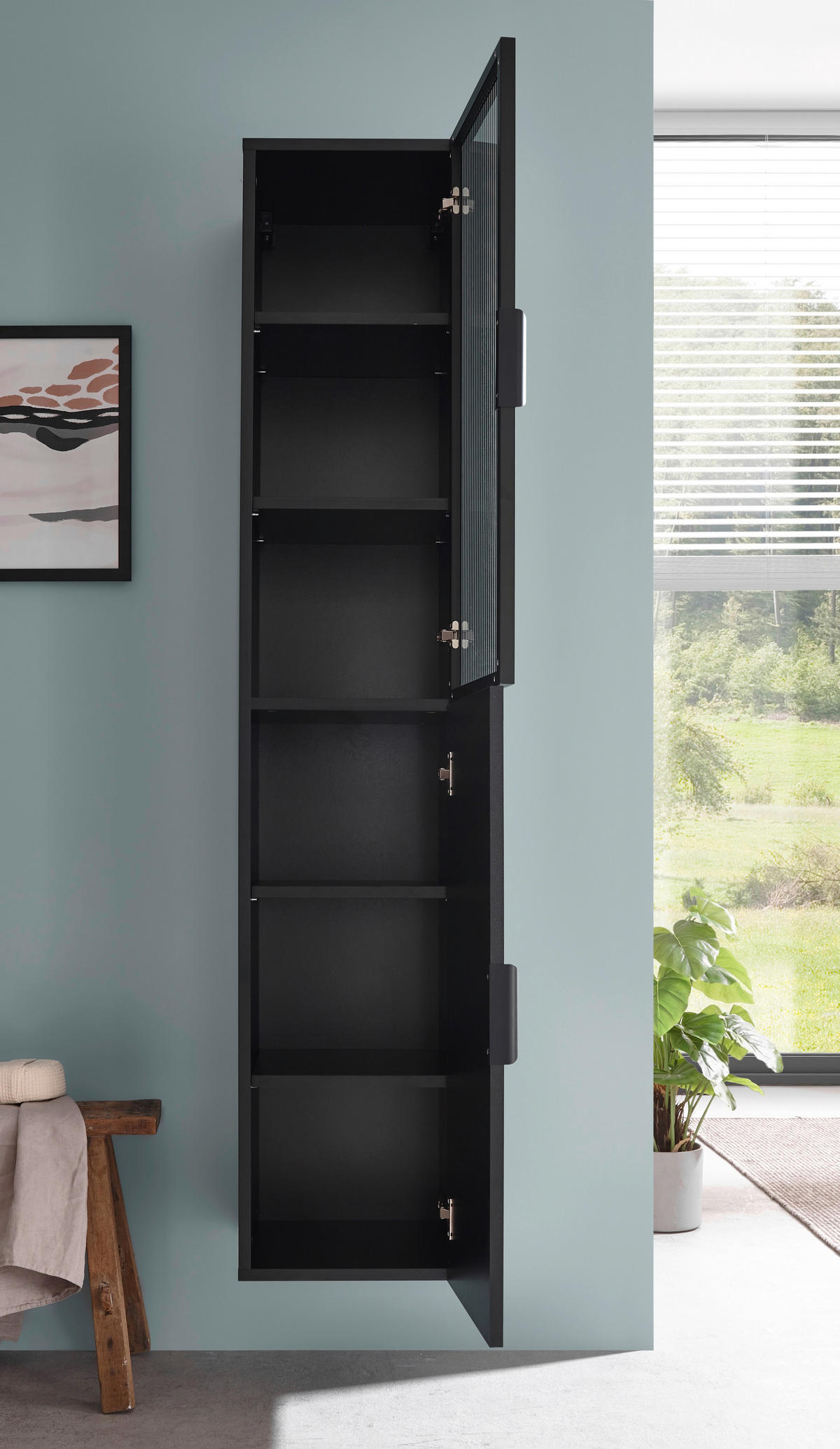 HOCHSCHRANK 33/170/35 cm  - Schwarz, KONVENTIONELL, Glas/Holzwerkstoff (33/170/35cm) - home24