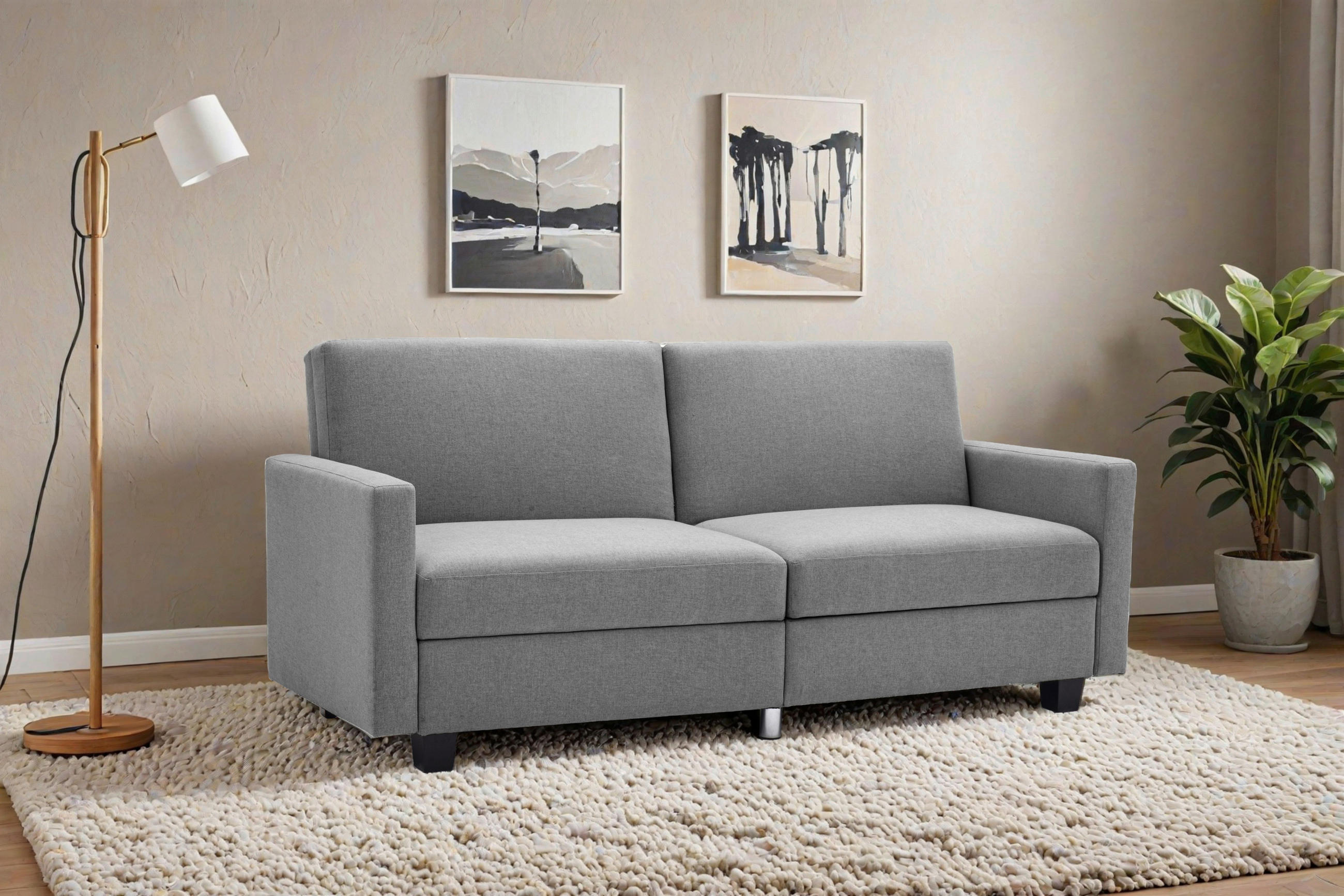 ZOFA S POSTELJNO FUNKCIJO,  siva tekstil  - črna/siva, Basics, umetna masa/tekstil (192/76/85cm) - P & B