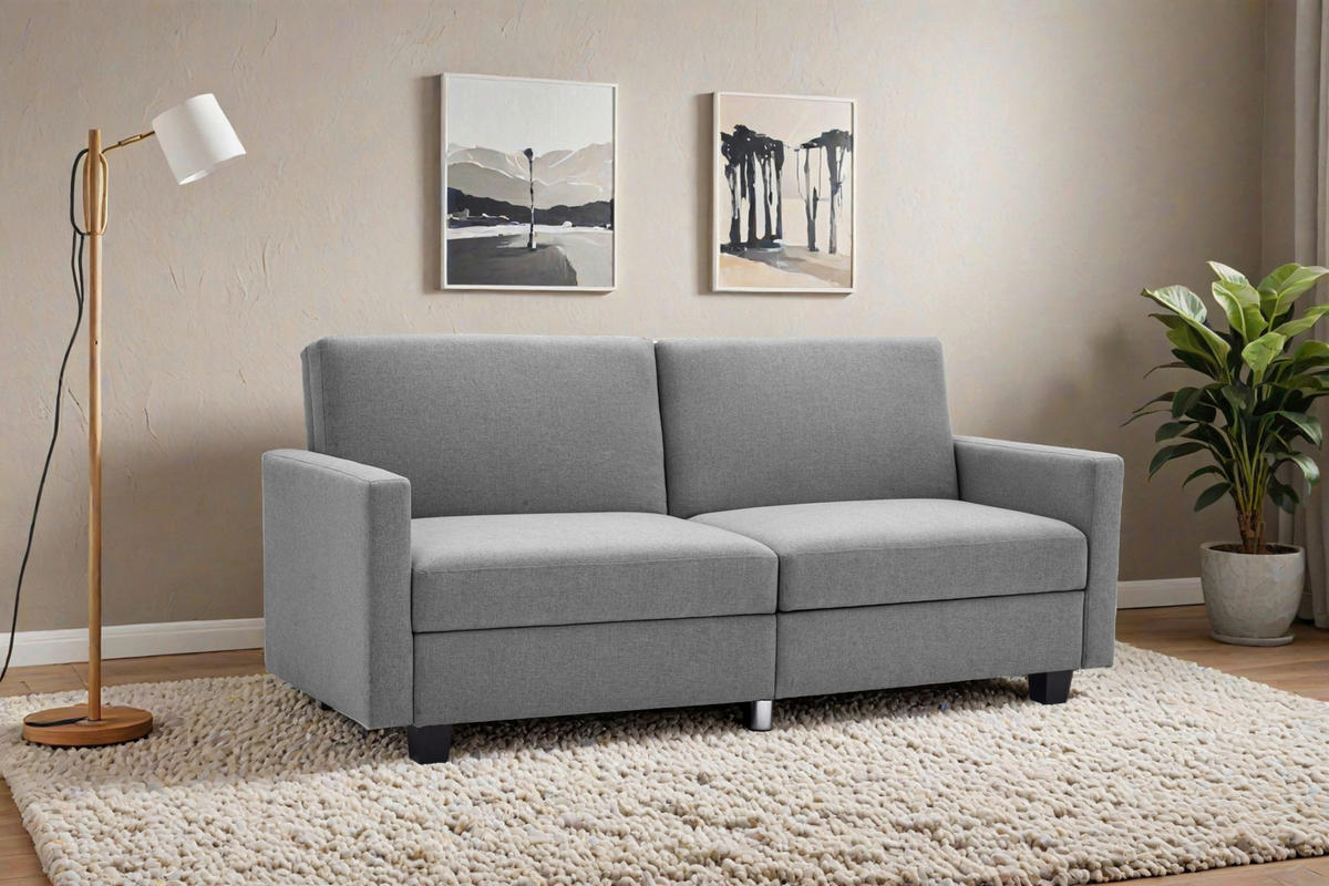 ZOFA S POSTELJNO FUNKCIJO,  siva tekstil  - črna/siva, Basics, umetna masa/tekstil (192/76/85cm) - P & B