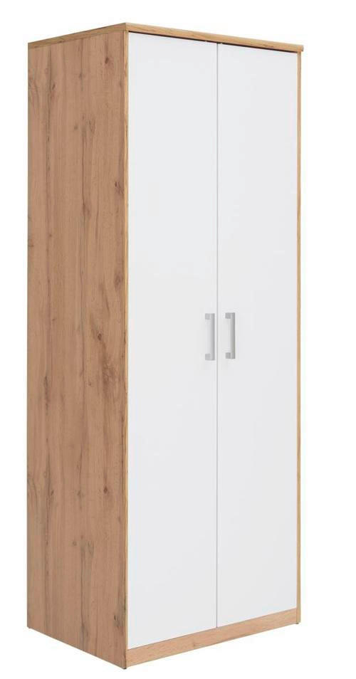 DREHTÜRENSCHRANK 72/194/54 cm 2-türig Weiß, Eiche Wotan  - Silberfarben/Eiche Wotan, Basics, Holzwerkstoff/Kunststoff (72/194/54cm) - Xora