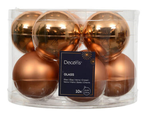 CHRISTBAUMKUGEL-SET 6,00 cm 10-teilig  - Cognac, KONVENTIONELL, Glas (6,00cm)