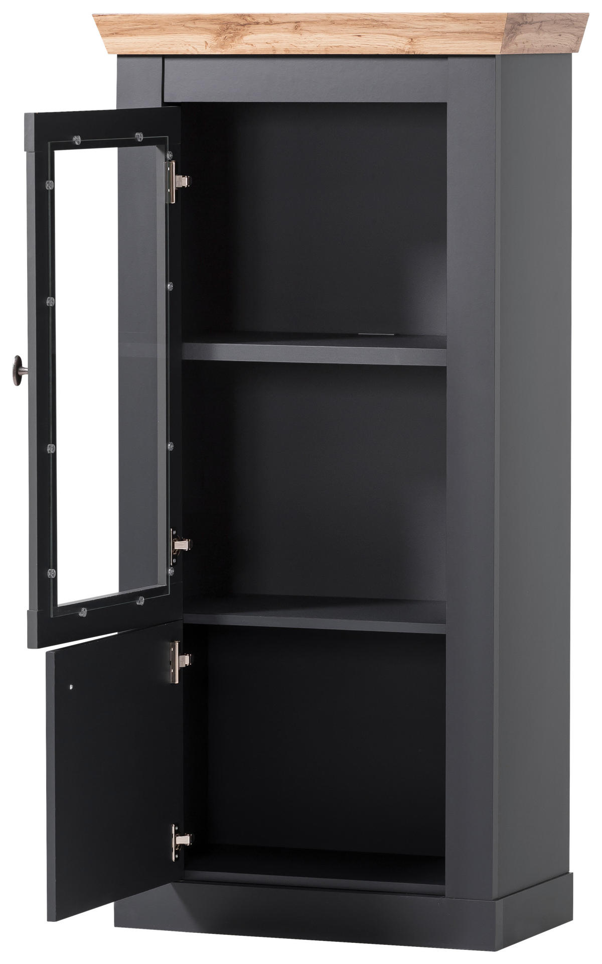 VITRINE in Anthrazit, Eiche Wotan  - Anthrazit/Silberfarben, Design, Holzwerkstoff/Metall (72/146/38cm) - MID.YOU