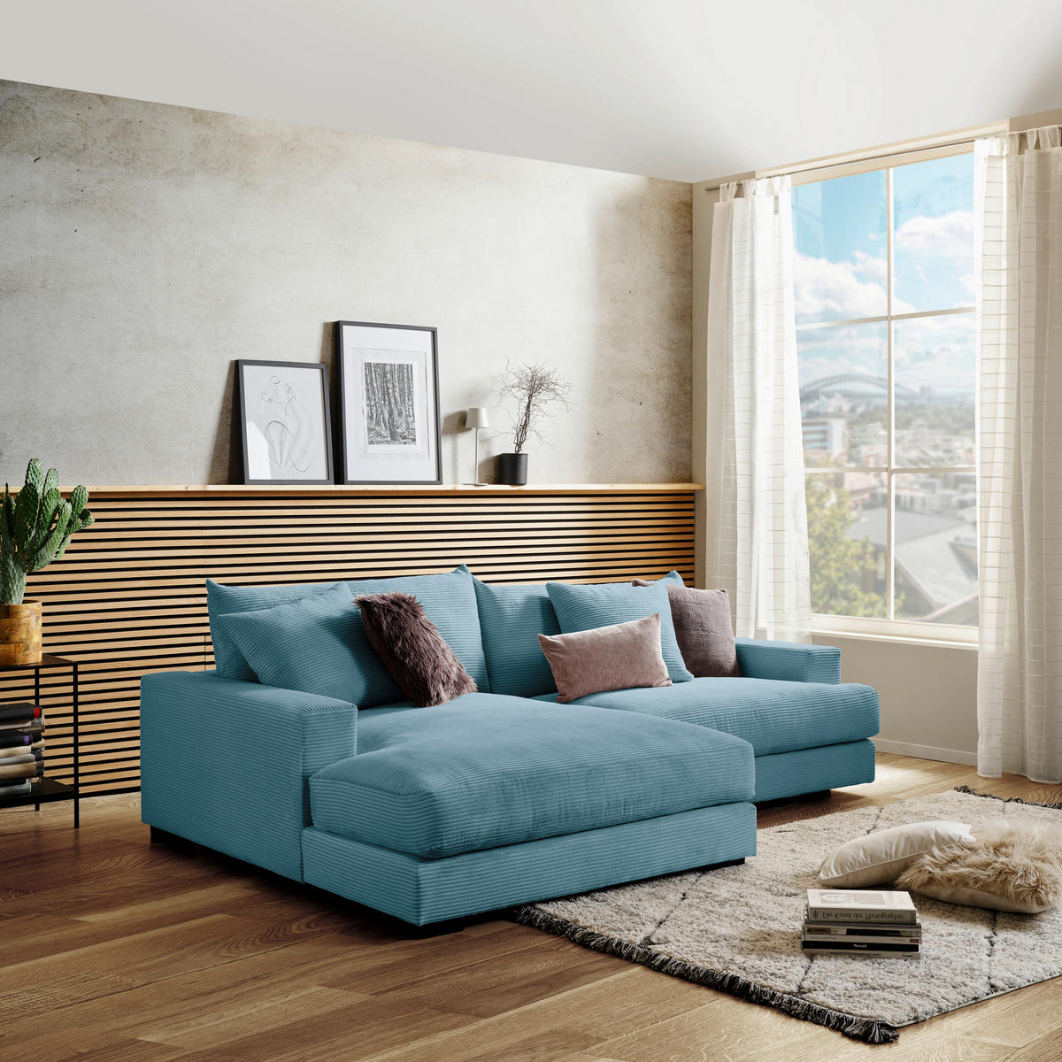 ECKSOFA Türkis Cord  - Türkis/Schwarz, MODERN, Textil (180/265cm) - P & B