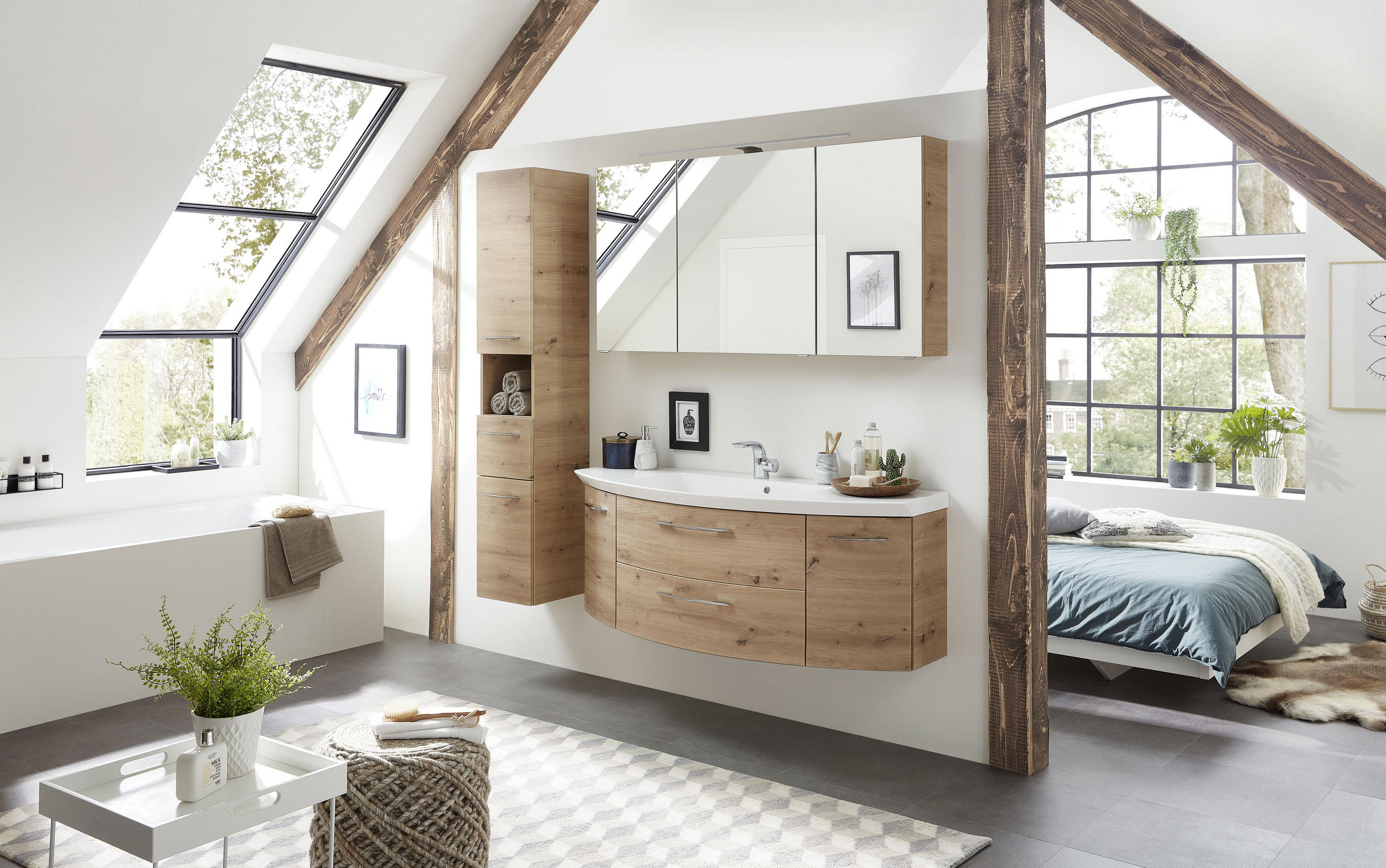 BADEZIMMER  in 141 cm  - Eichefarben, KONVENTIONELL, Glas/Holzwerkstoff (141cm) - Sadena