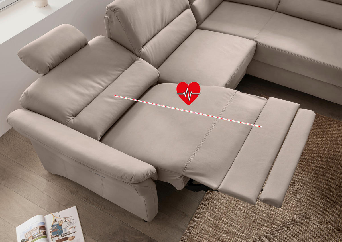 ECKSOFA in Lederlook Beige  - Beige/Schwarz, Modern, Holz/Textil (266/190cm) - Livetastic