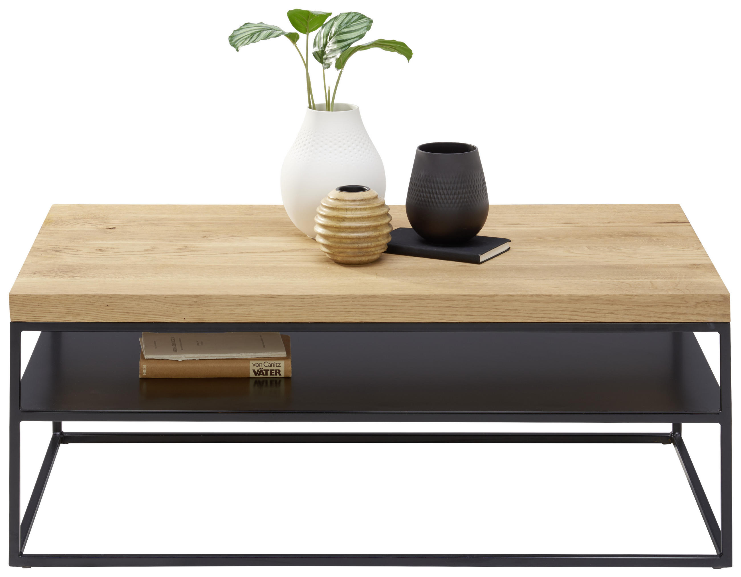 COUCHTISCH Eiche massiv 100/60/40 cm rechteckig Schwarz, Eichefarben  - Eichefarben/Schwarz, Design, Holz/Metall (100/60/40cm) - Novel