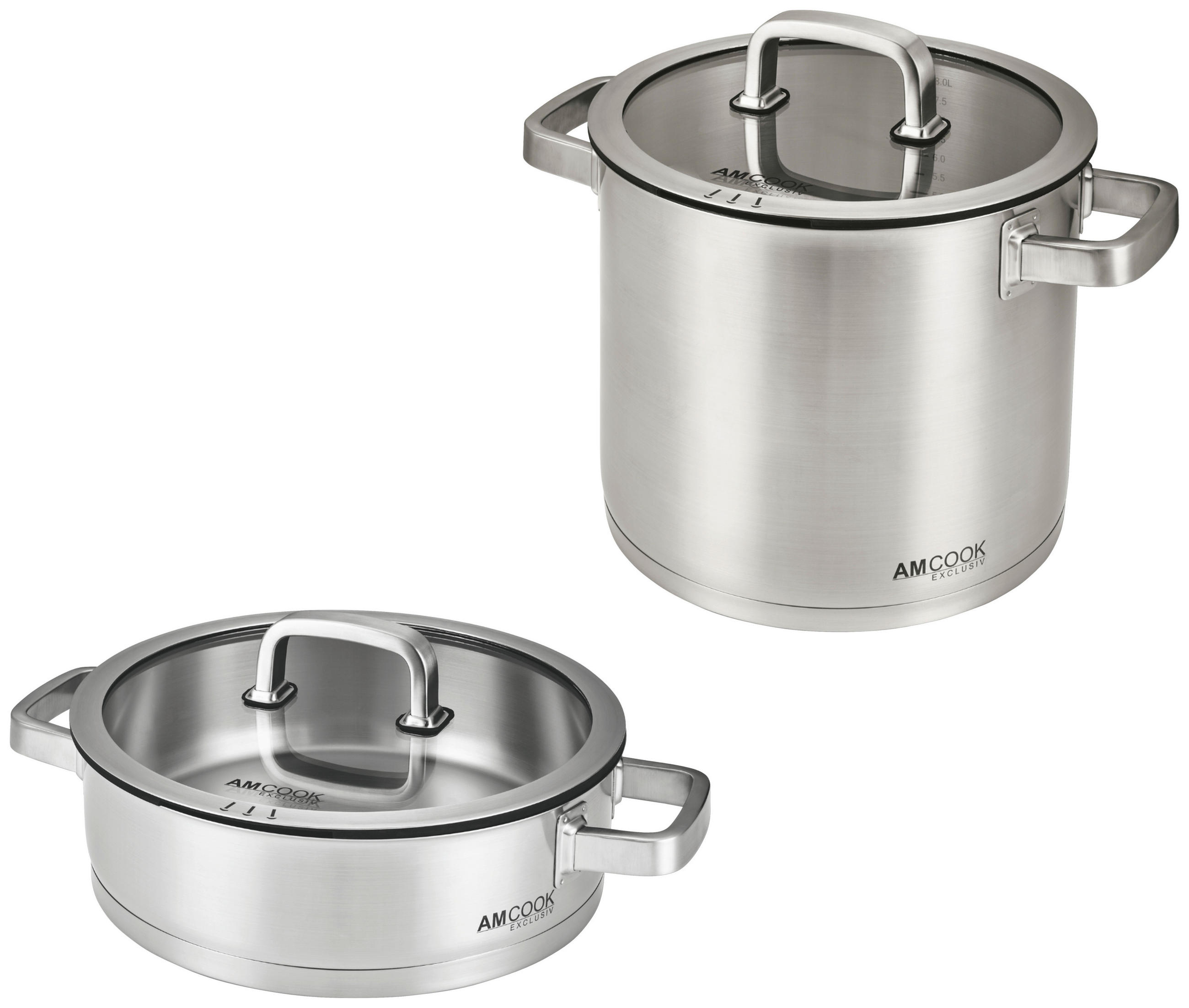 KOCHTOPFSET SENNA S4+ 4-teilig  - Edelstahlfarben, Basics, Glas/Metall - Am Cook