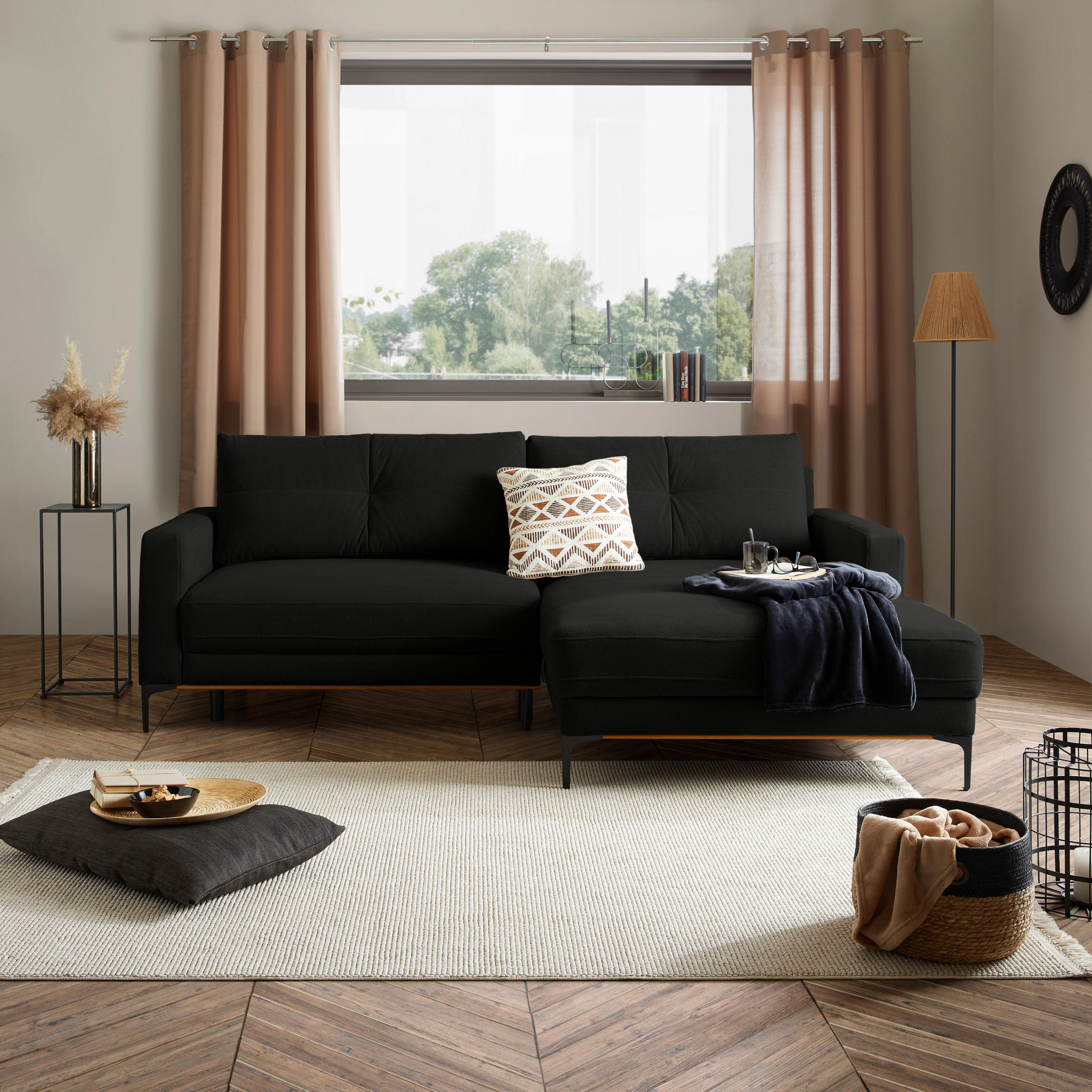 HÖRNSOFFA i svart  - svart, Modern, metall/textil (238/162cm) - Ondega