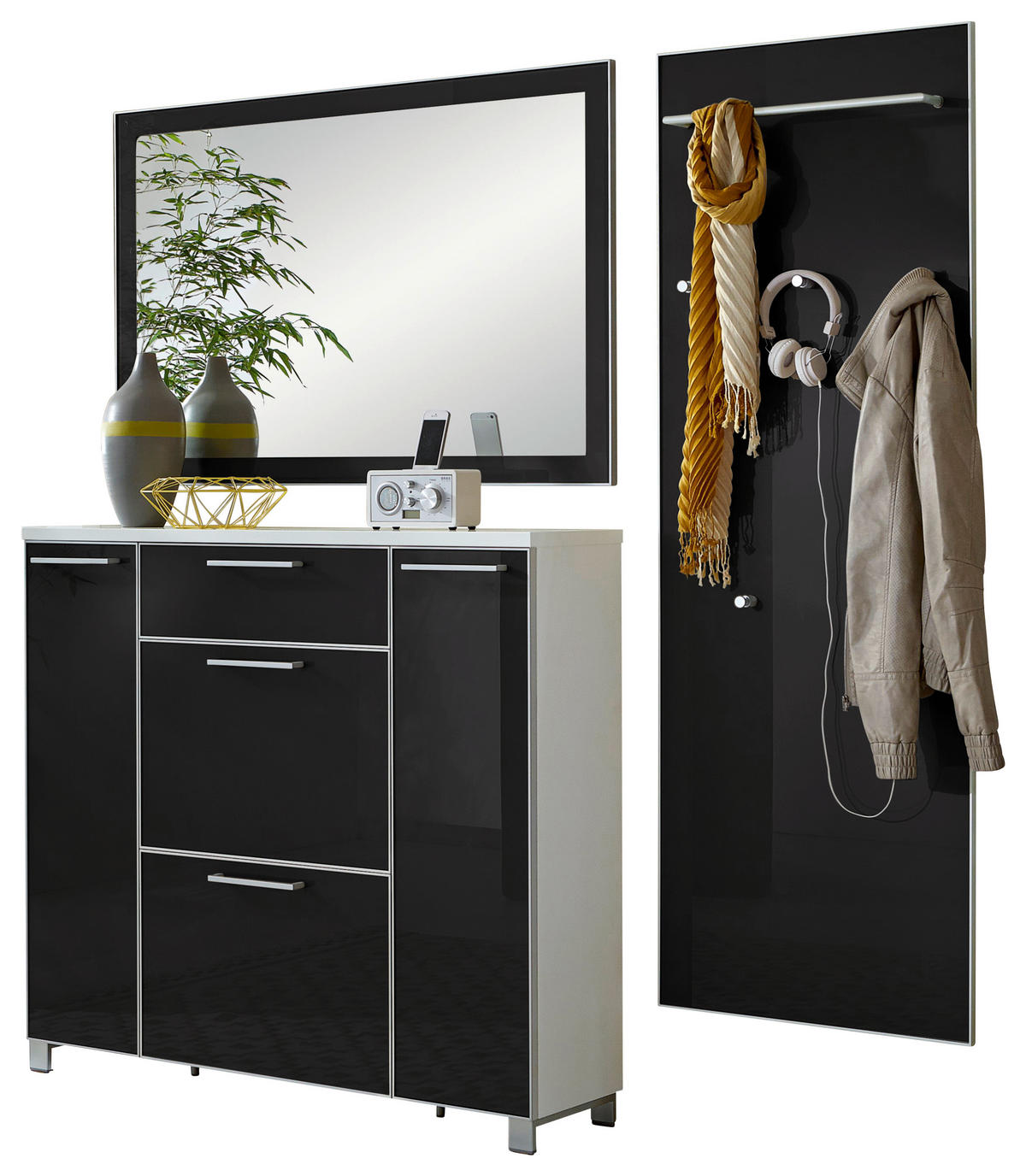 GARDEROBE 3-teilig  in 190/195/31 cm  - Weiss/Anthrazit, Design, Glas/Holzwerkstoff (190/195/31cm)