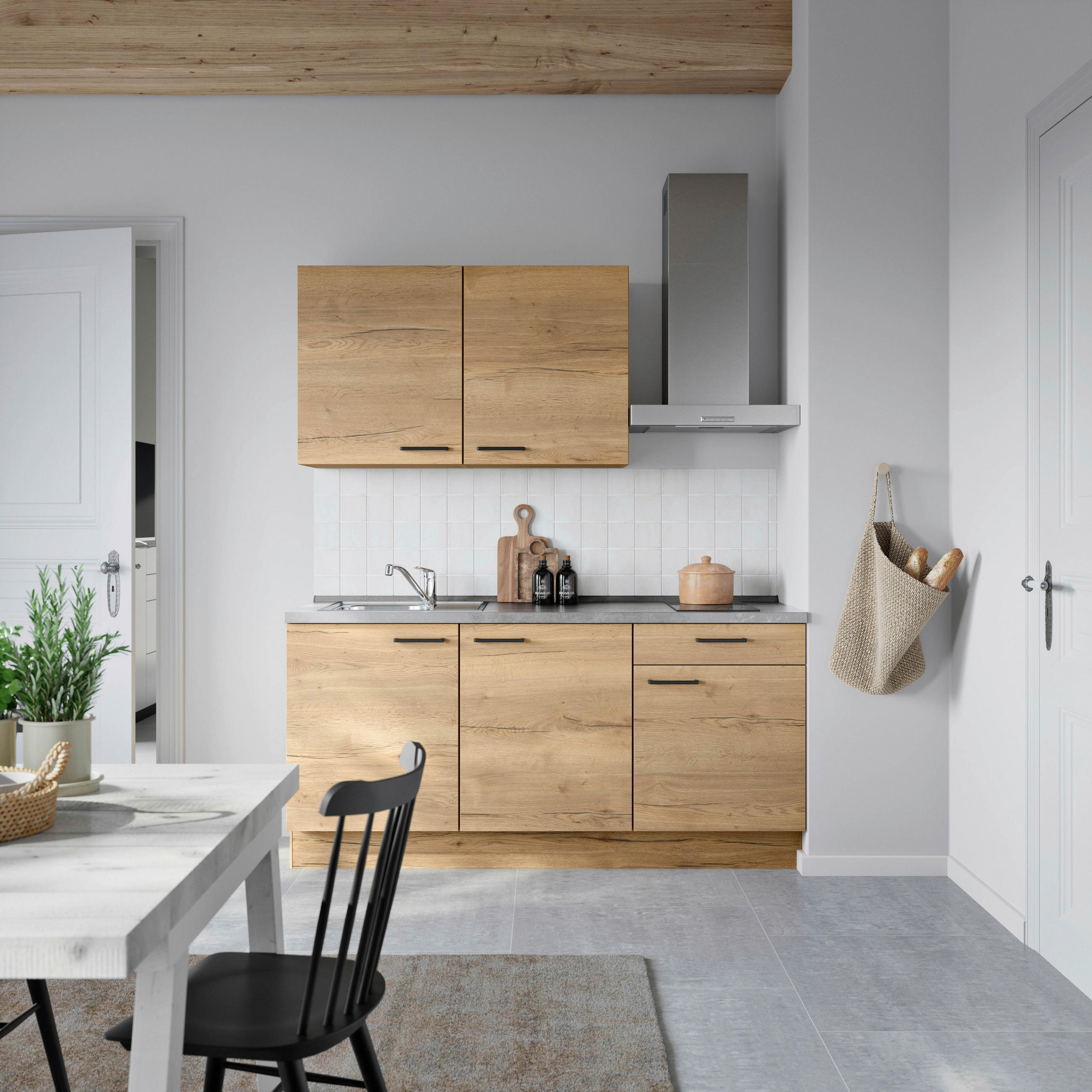 KÜCHENBLOCK 180 cm   in Eichefarben, Schieferfarben  - Schieferfarben/Eichefarben, MODERN, Holzwerkstoff/Metall (180cm) - Nobilia