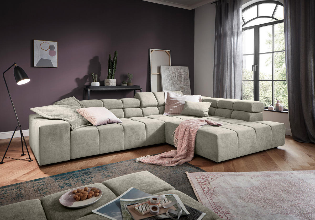 ECKSOFA Creme Velours  - Creme/Schwarz, Design, Kunststoff/Textil (317/213cm) - Hom`in