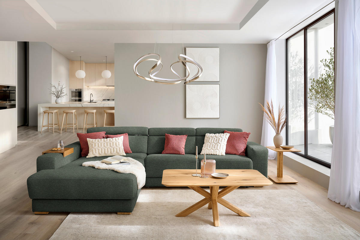 ECKSOFA  in Chenille Dunkelgrün  206/316 cm  - Dunkelgrün/Eichefarben, Design, Textil (206/316cm) - Sedda