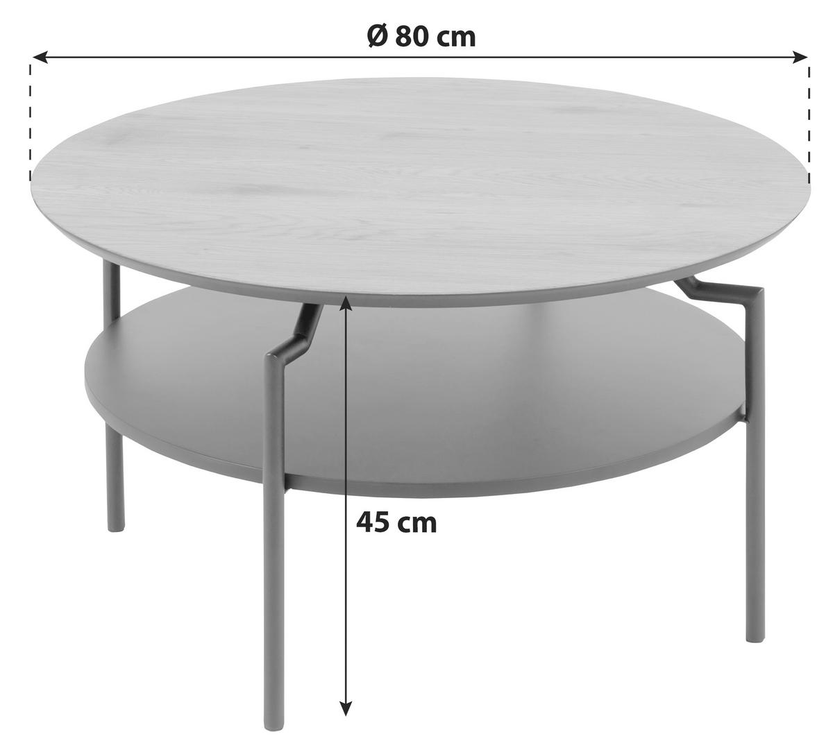 COUCHTISCH in Metall, Holzwerkstoff 80/80/45 cm  - Eichefarben/Schwarz, Trend, Holzwerkstoff/Metall (80/80/45cm) - Livetastic