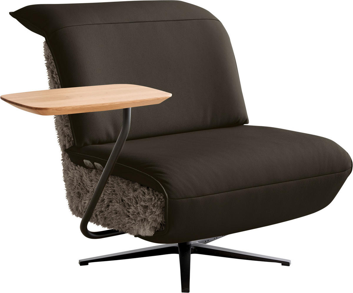 SESSEL Hochflor Echtleder Dunkelbraun  - Dunkelbraun/Schwarz, Design, Leder/Textil (84/65/91cm) - Koinor