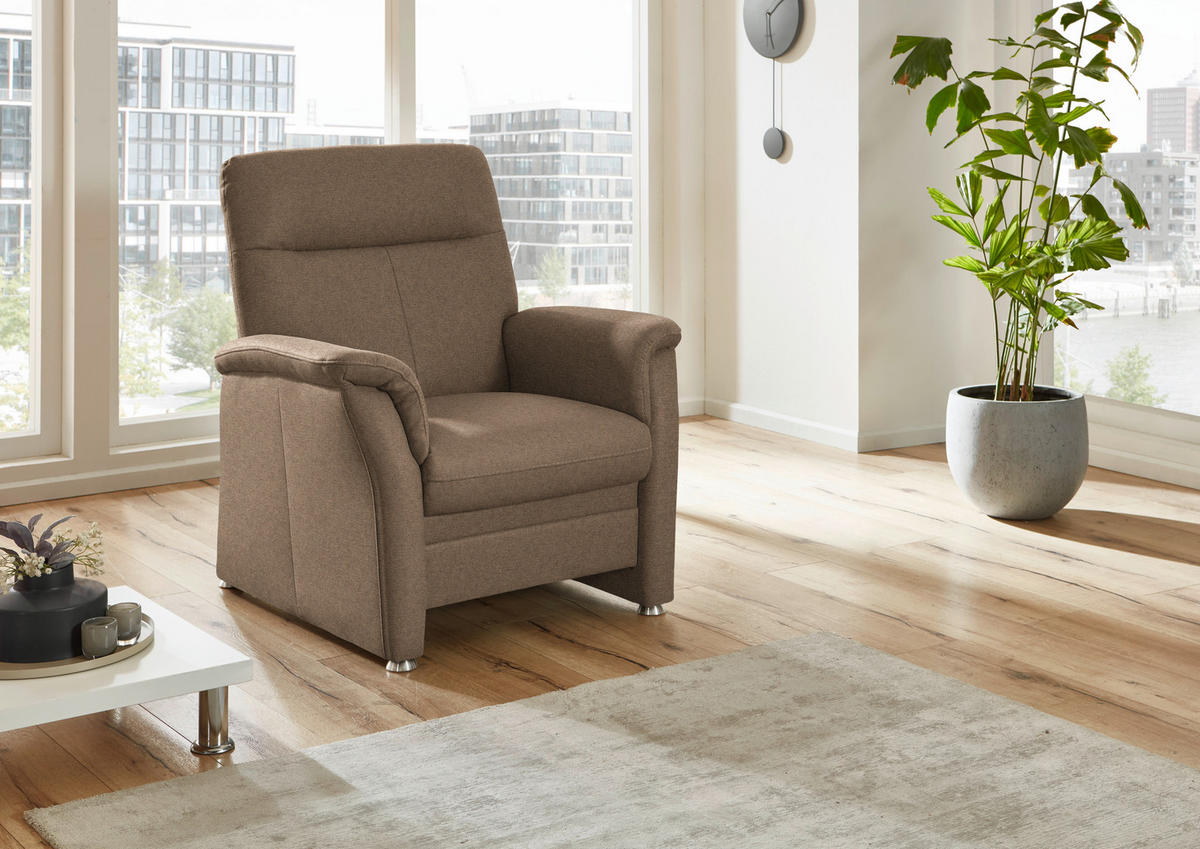 SESSEL Flachgewebe Hellbraun  - Hellbraun/Alufarben, Konventionell, Textil/Metall (90/100/89cm) - Beldomo Comfort