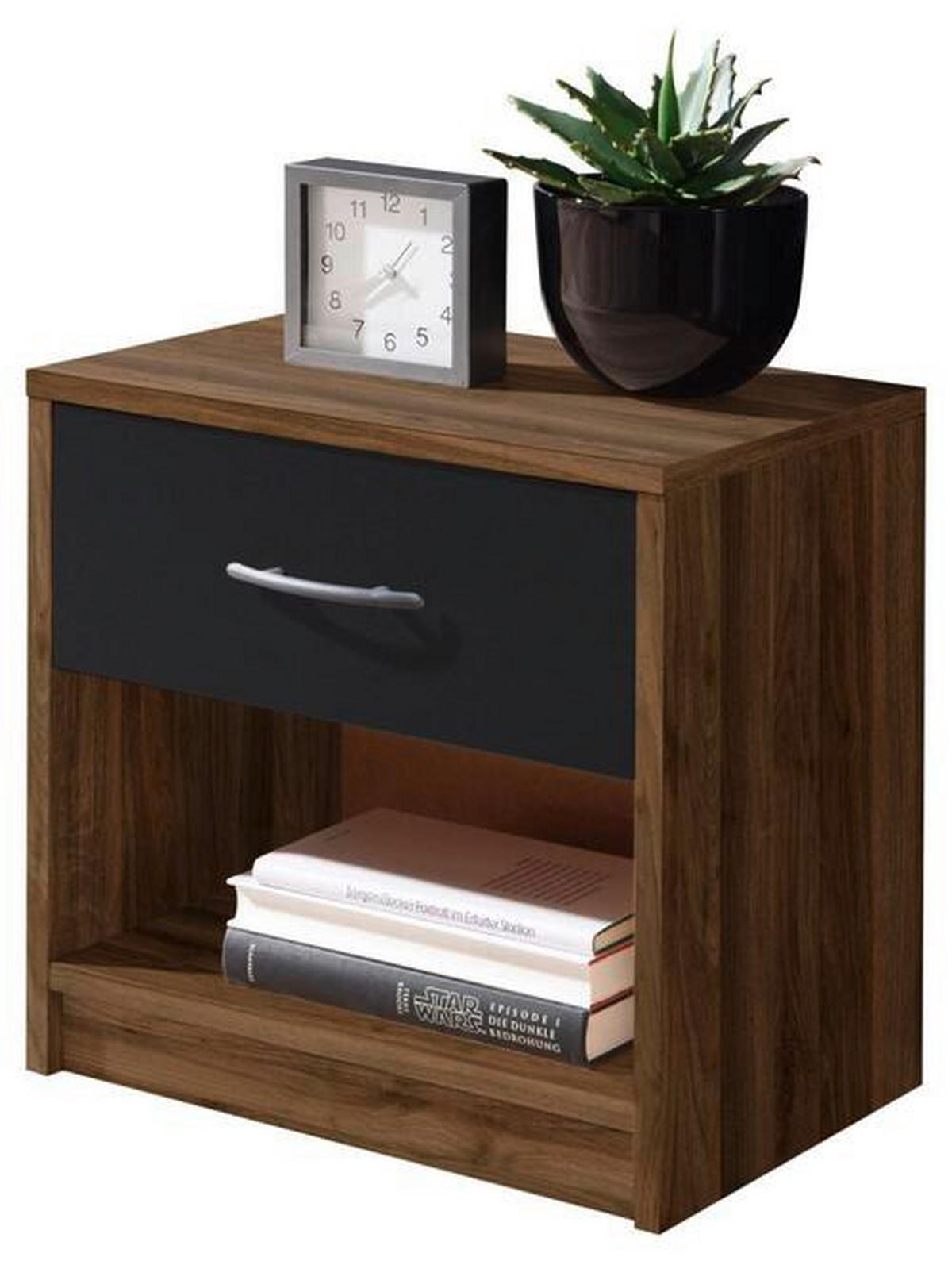 NACHTSCHRANK 39/41/28 cm  - Silberfarben/Nussbaumfarben, Basics (39/41/28cm) - P & B