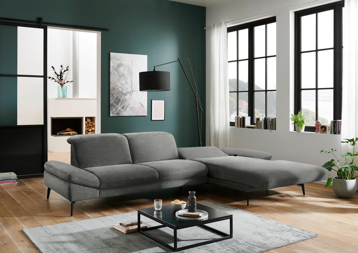 ECKSOFA in Chenille Grau  - Schwarz/Grau, Design, Textil/Metall (319/188cm) - Beldomo System