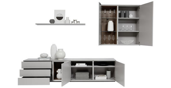 WOHNWAND 300/199/47 cm in Grau - Schwarz/Grau, Design, Glas/Holzwerkstoff (300/199/47cm) - Dieter Knoll