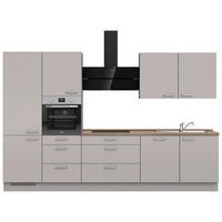 KÜCHENBLOCK 330 cm   in Grau, Eiche dunkel  - Eiche dunkel/Edelstahlfarben, MODERN, Holzwerkstoff/Metall (330cm) - Nobilia