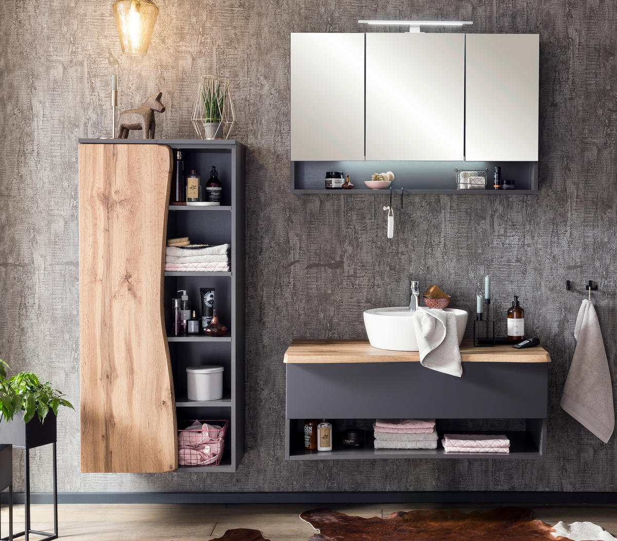 SPIEGELSCHRANK 100/64/20 cm  - Graphitfarben, Natur, Holzwerkstoff (100/64/20cm) - Xora