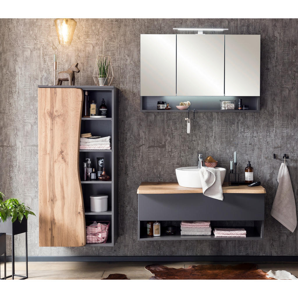 Thumbnail - Xora Spiegelschrank Bogen, Graphit, Holzwerkstoff, 6 Fächer, 100x64x20 cm, Made in Germany, Badezimmer, Badezimmerspiege...