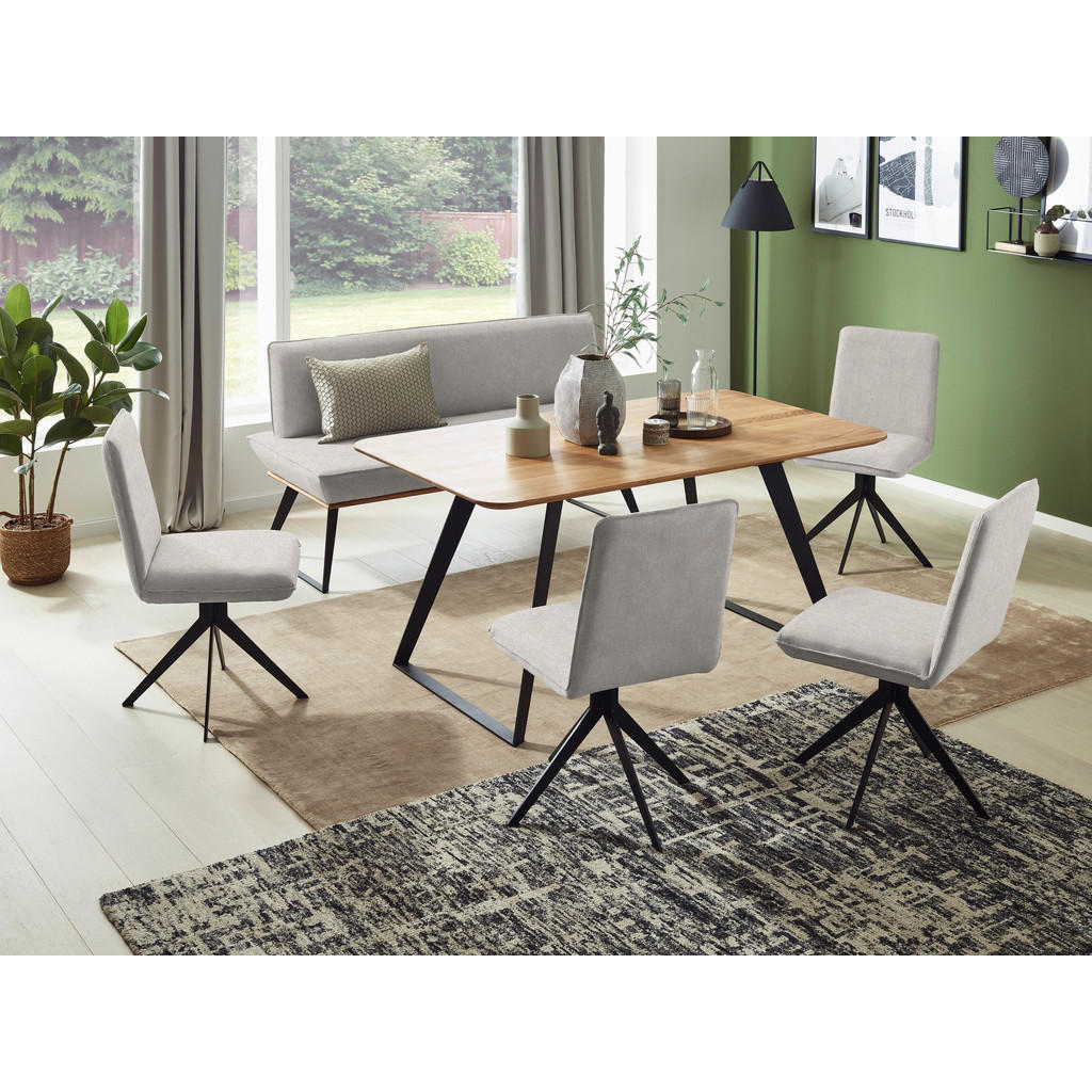 Thumbnail - Voleo Sitzbank, Schwarz, Eiche, Graubraun, Holz, Metall, Textil, Eiche, massiv, Uni, 3-Sitzer, 180x87x64 cm, Stoffauswah...