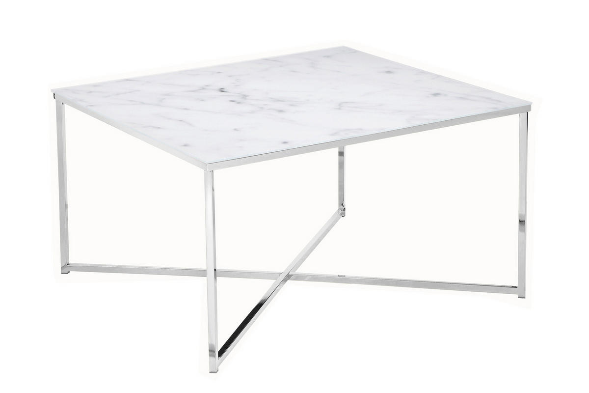 COUCHTISCH 80/80/45 cm quadratisch Weiß, Chromfarben  - Chromfarben/Weiß, Design, Glas/Metall (80/80/45cm) - Livetastic