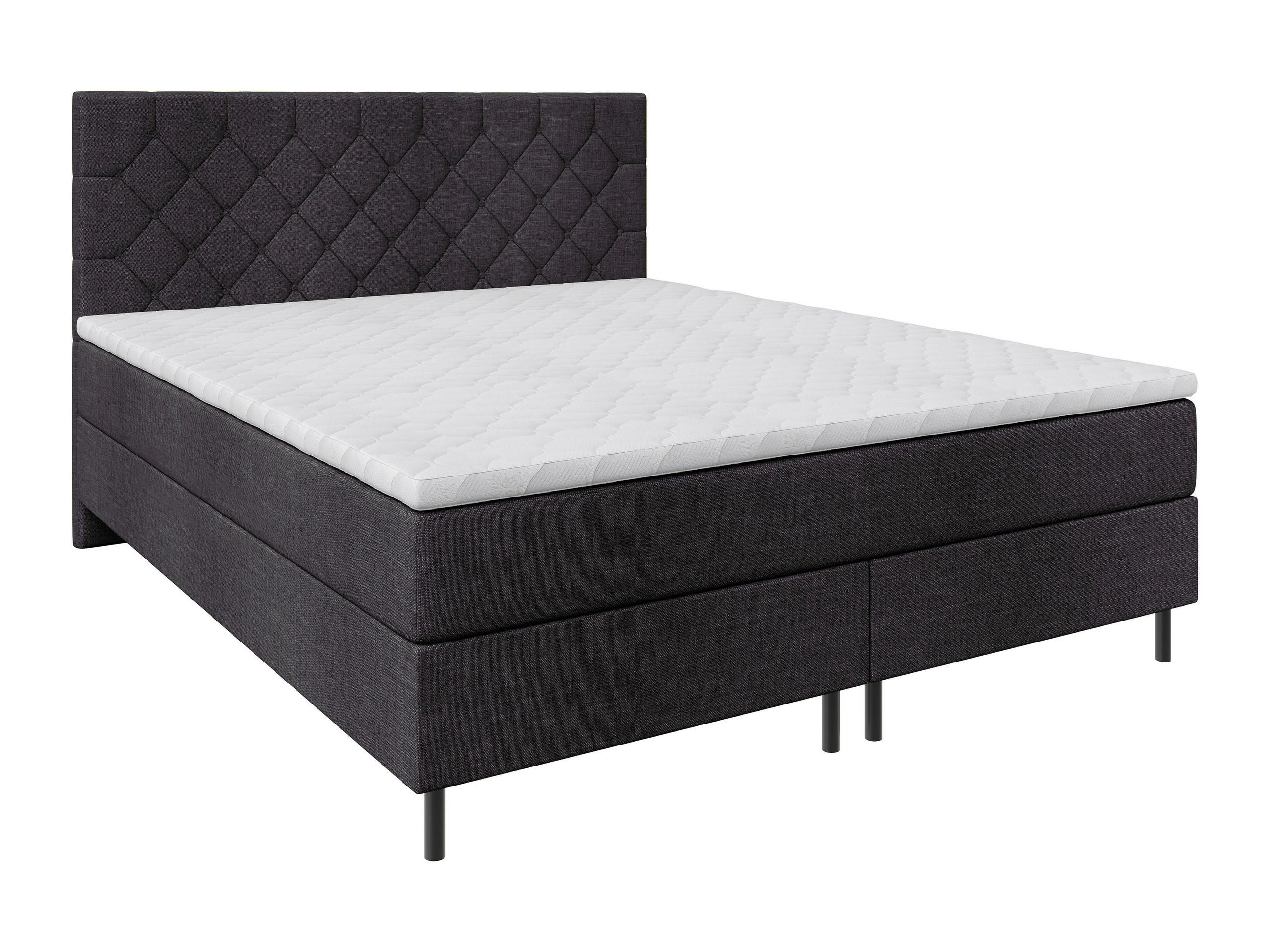 BOXSPRINGBETT 200/200 cm,  in Schwarz, Matratze, Topper, H2 + H2 = mittel  - Schwarz, KONVENTIONELL, Textil/Metall (200/200cm) - Chameo