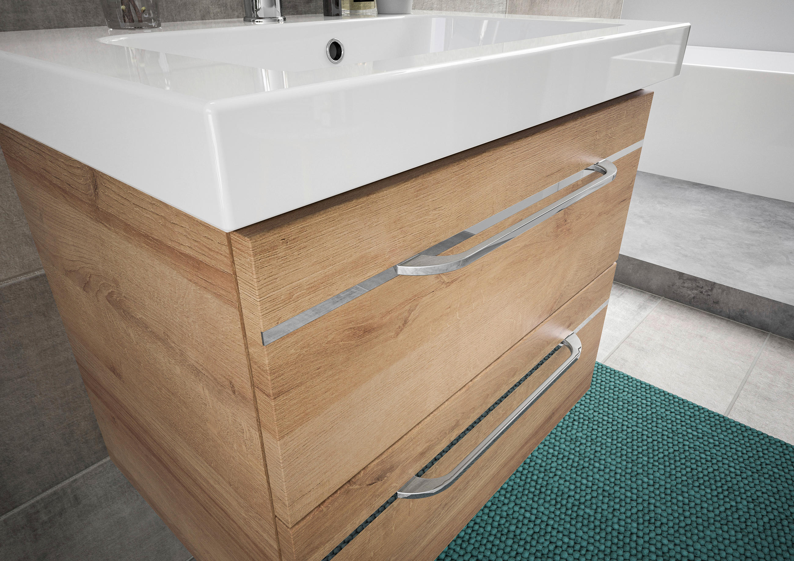 Thumbnail - Pelipal Waschtischkombi Balto Sprint, Eiche, Metall, 2 Schubladen, 64.4 cm, Made in Germany, hängend, Typenauswahl, Bade...