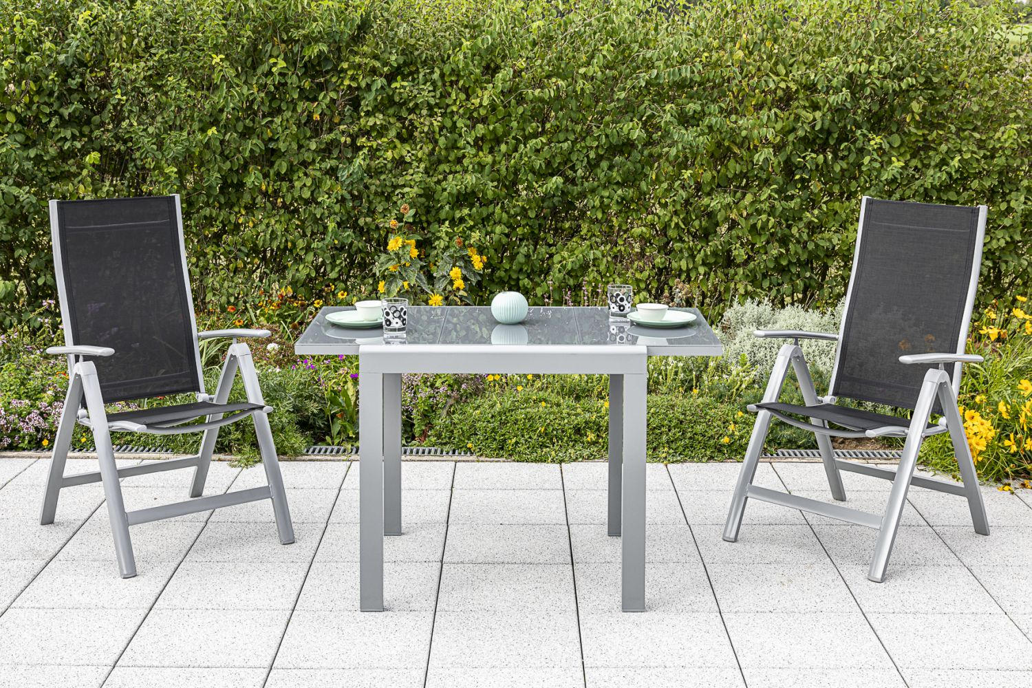 GARTENKLAPPSESSEL-SET Aluminium Schwarz  - Silberfarben/Schwarz, ROMANTIK / LANDHAUS, Textil/Metall (60/108/70cm) - Gardenson