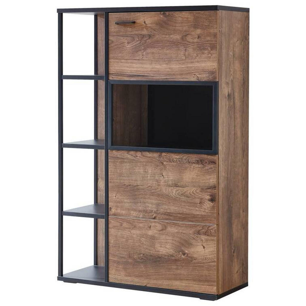 Thumbnail - Cantus Highboard Bastian, Schwarz, Eiche, Dunkelgrau, Holzwerkstoff, 6 Fächer, 90x140x37 cm, Beimöbel erhältlich, stehen...