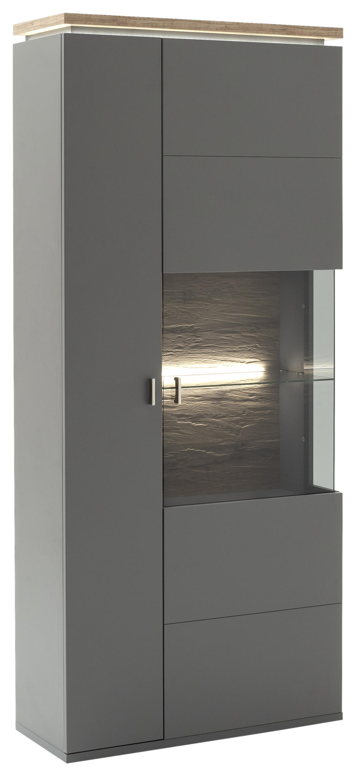 VITRIN szürke, Wotan tölgy  - Wotan tölgy/szürke, Design, faalapú anyag/Üveg (90/208/37cm) - Stylife