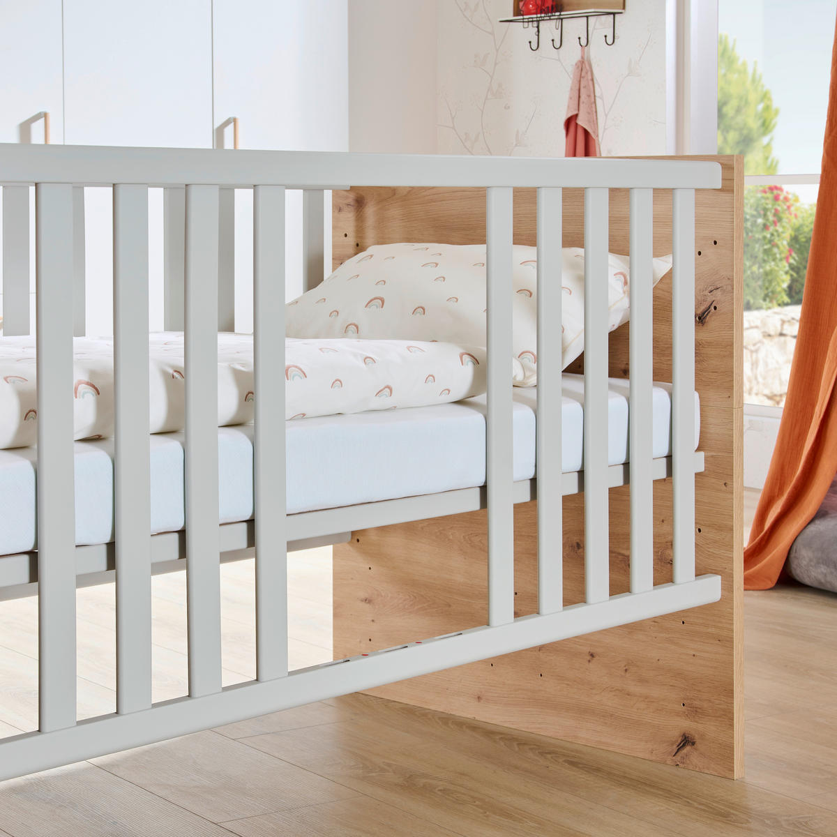 RÁCSOS KISÁGY Leo  - tölgyfa/szürke, Trend, faalapú anyag (144/77/89cm) - Jimmylee