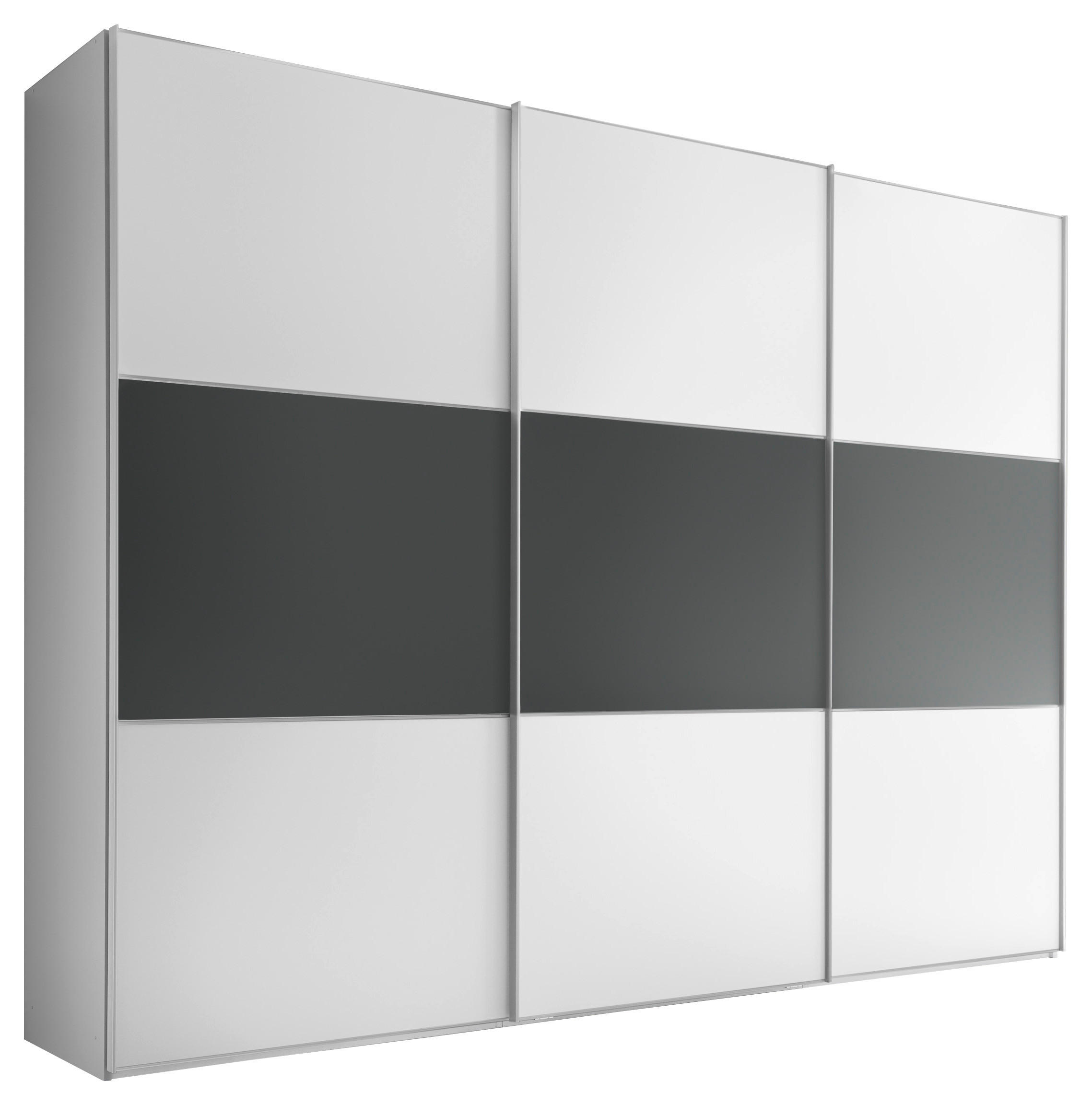 SCHWEBETÜRENSCHRANK 280/222/68 cm 3-türig Anthrazit, Weiß  - Anthrazit/Alufarben, Holzwerkstoff/Metall (280/222/68cm) - Moderano