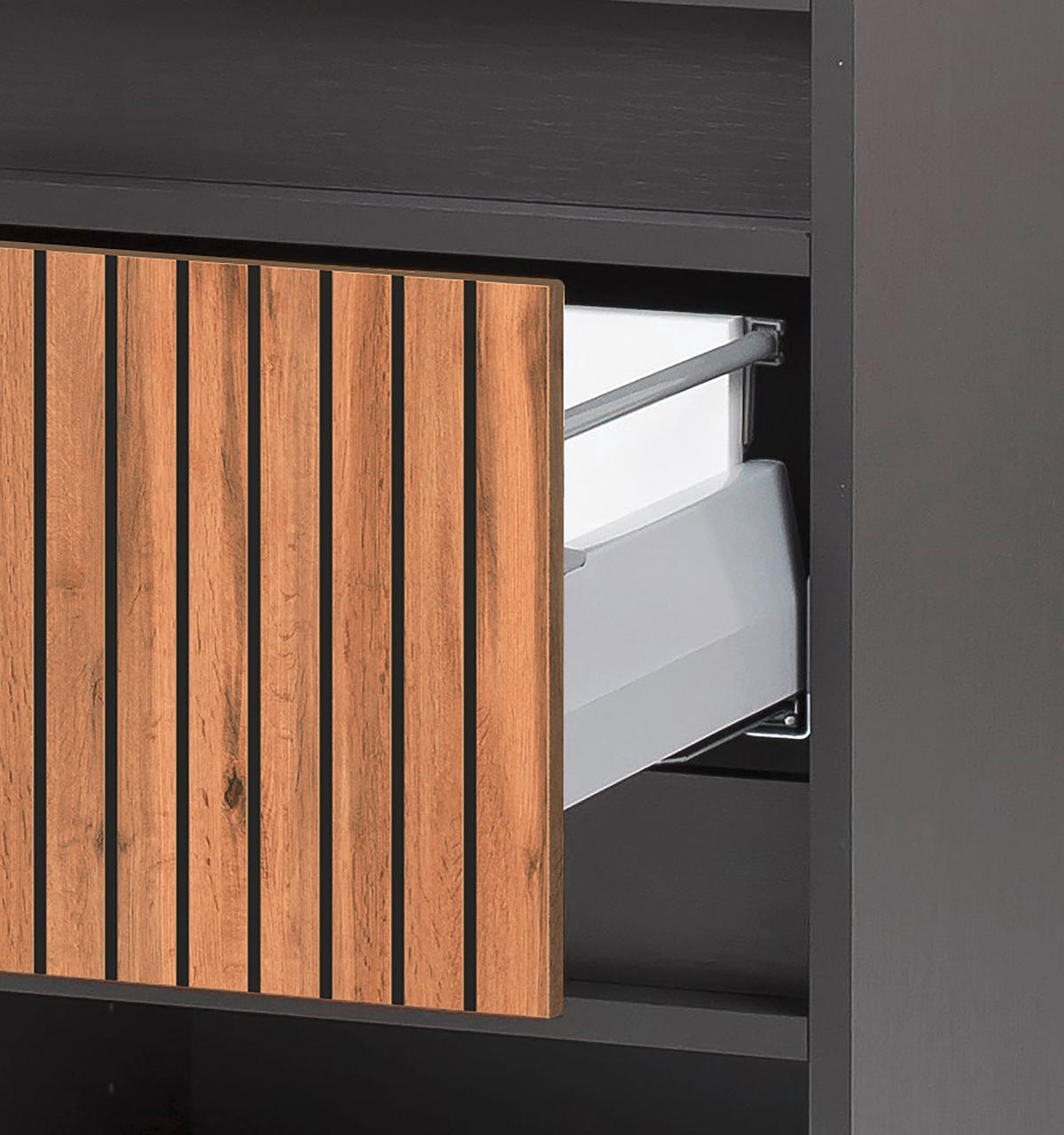 BADEZIMMER  in 120 cm  - Eiche Wotan/Graphitfarben, KONVENTIONELL, Glas/Holzwerkstoff (120cm) - Xora